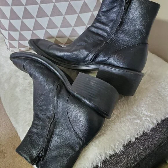 Mango 90s Style Genuine Leather Square Toe Moto Boots 7.5 - Picture 5 of 8